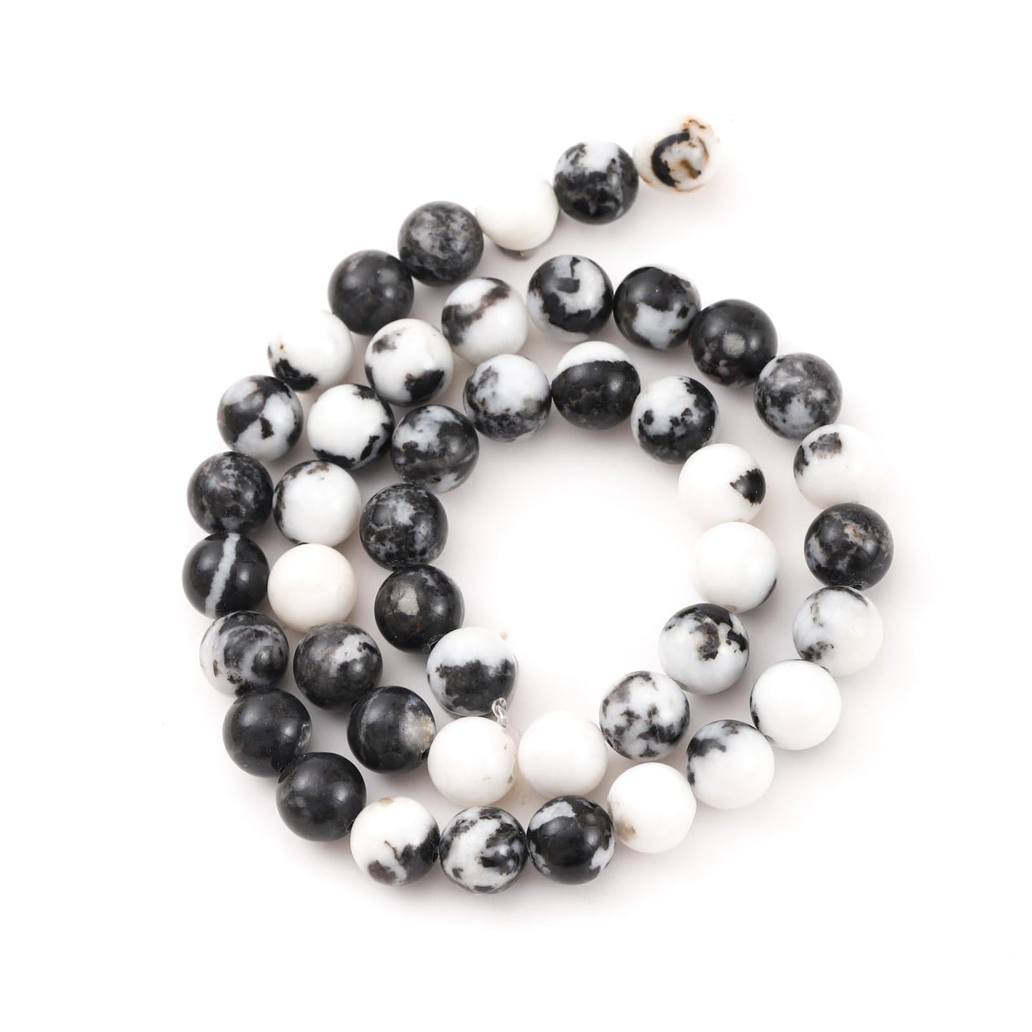 10mm 38pcs DIY Natural Black White Zebra Stone Beads Round Healing Crystal Gemstone Loose Beads for Jewelry Making Handmade Bracelet Necklace