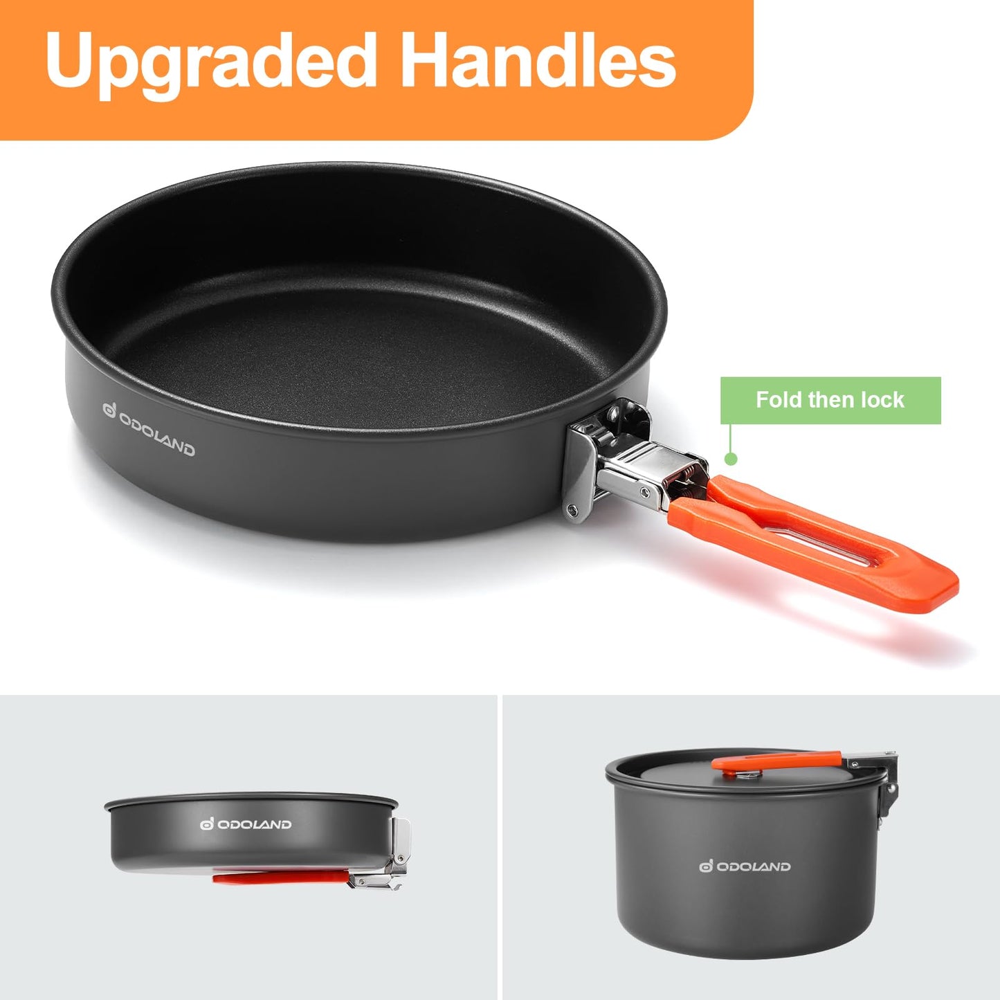 Odoland Camping Cookware Mess Kit - Non-Stick Lightweight Camping Pot and Fry Pan Set with Mesh Bag for Backpacking, Outdoor Cooking and Picnic, for 3-4 People