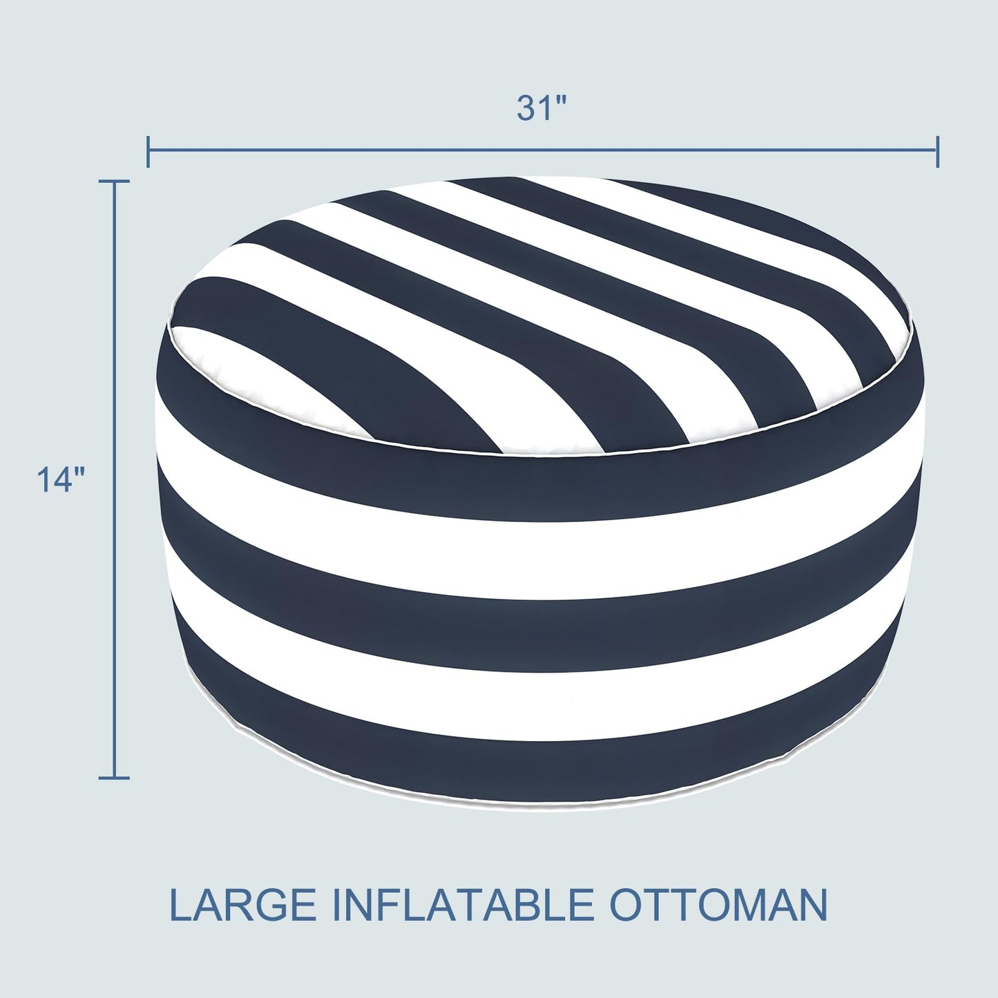 LVTXIII Indoor/Outdoor Extra Large Inflatable Ottoman Pouf D31 x H14 Inch, Round Footstool with Handle, Weather-Resistant Portable Furniture for Patio, Camping, Beach, Cabana Navy