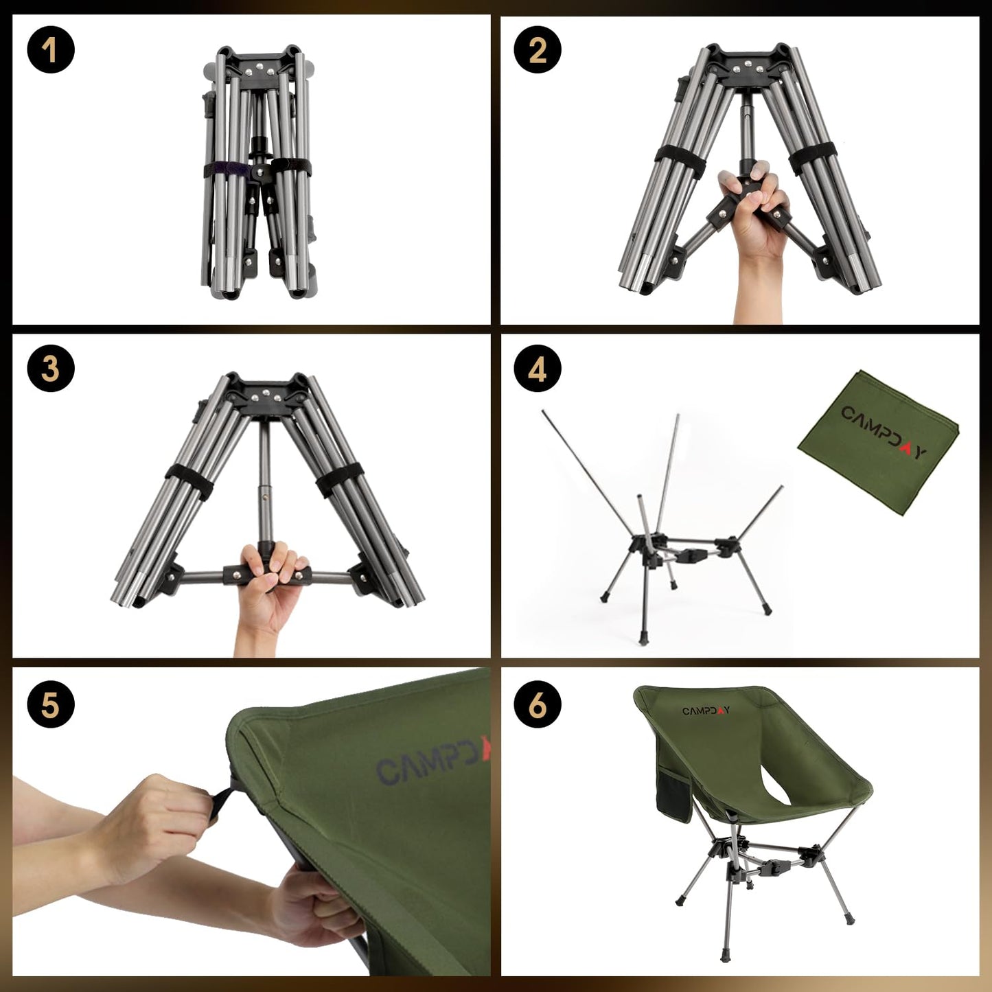 Campday Camping Chair Backpacking Portable Hiking Ultralight Small Lightweight Folding Chair for Outdoor Camp Beach Picnic Concert, Supports 330lbs (Green,1PCS)