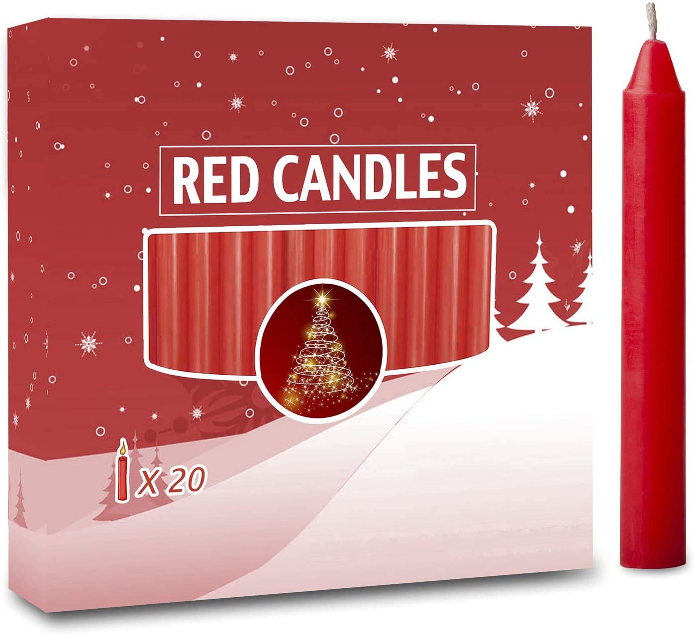 20pcs Candles for Christmas Tree - Decorations - Christmas Pyramids Carousel - 4 inch X 0.5 inch Diameter - 1.5 Hour Burn Time RED