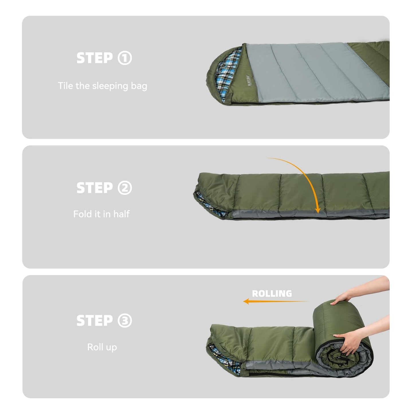 Sleeping Bags for 3 Seasons, Adults Teens Cold Weather & Warm, Cotton Flannel Backpacking Sleeping Bag, Lightweight Compact Camping Essentials Equipment, Hiking, Outdoor, Travel(Green Grey-1)