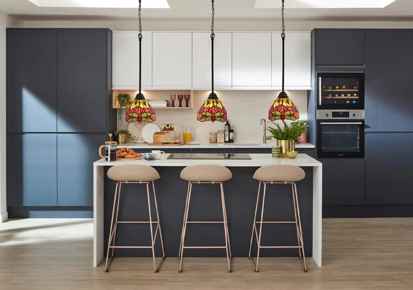 Chloe Lighting Mini Pendant - Dark Bronze, 1 Light, Tiffany-Style, Multicolor Glass, 8in Wide, Model CH3T471RD08-DP1
