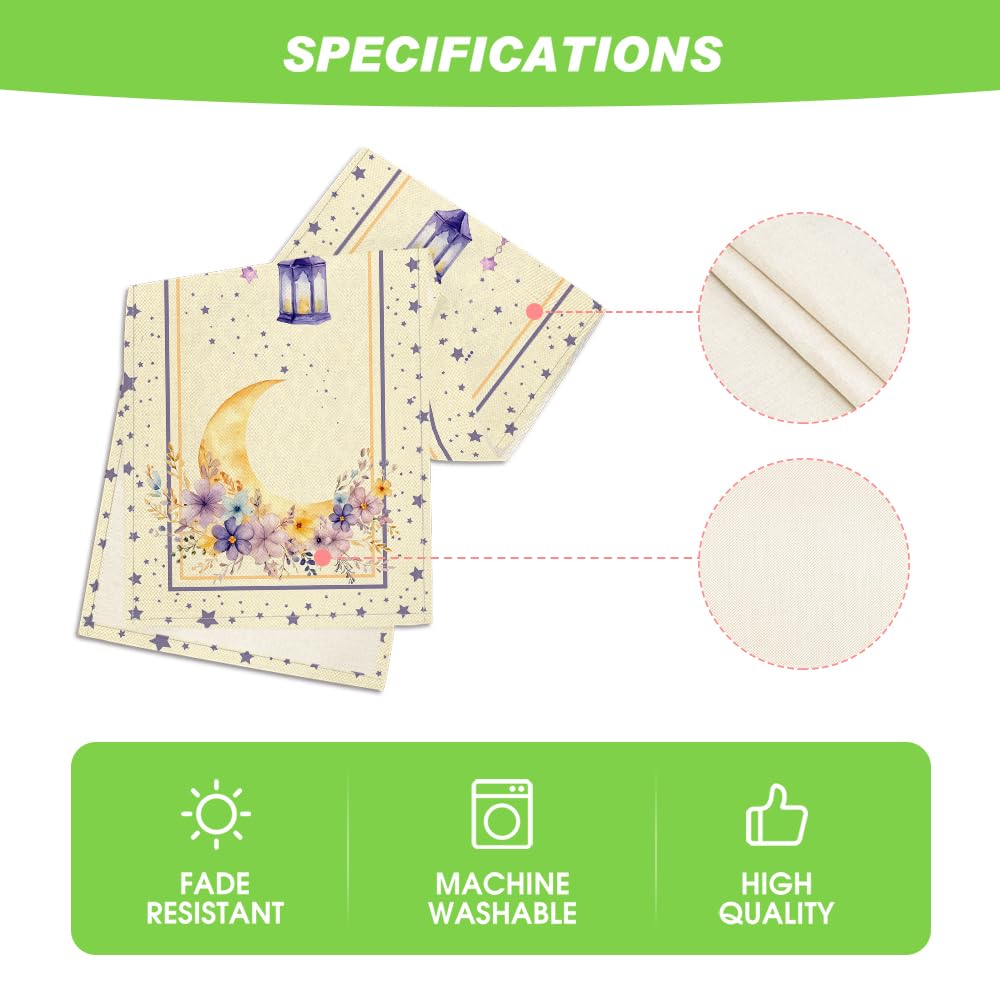 Artoid Mode Ramadan Moon Lantern Floral Table Runner, Seasonal Kitchen Dining Table Decoration for Home Party Decor 13x72 Inch