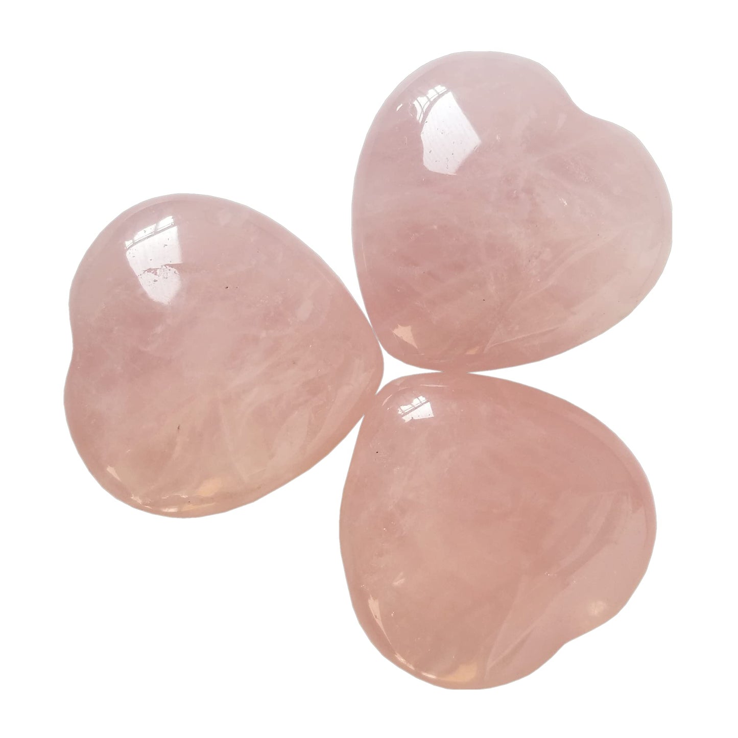 Bacatgem 3 Pcs Natural Rose Quartz Pocket Palm Thumb Healing Crystal Heart Love Worry Stones,1 inches Reiki Balancing Crystal and Healing Stones