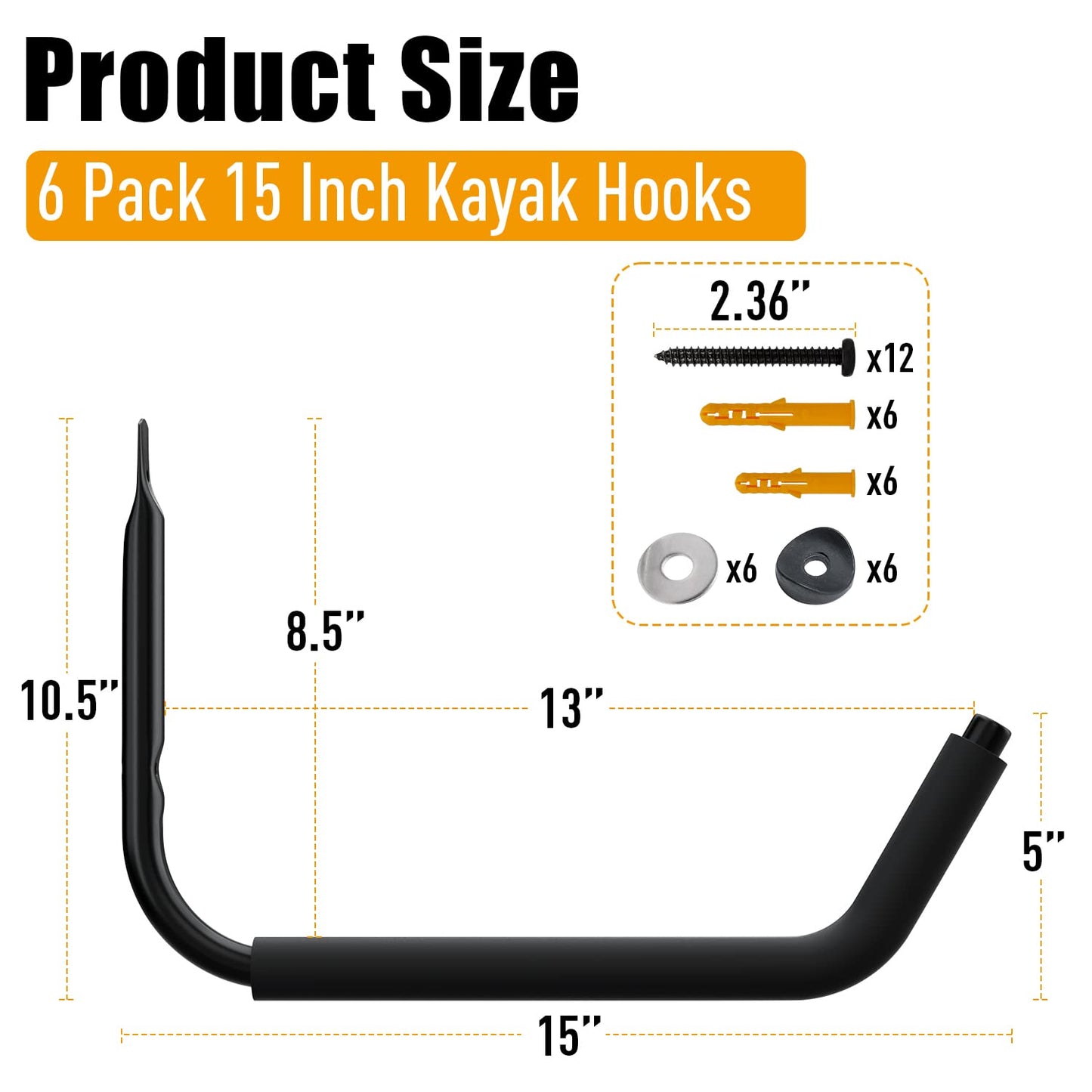 UNITEDPOWER Kayak Storage Racks, Garage Hangers, Wall Hooks for Canoe, Ladder, Bicycle, Folding Chairs, Surfboard, Snowboard, Hose and Tools, Indoor, Outdoor 6-Pack