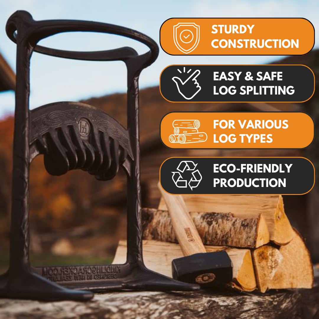 Kindling Cracker King XL Firewood Kindling Splitter – Extra-Large Cast Iron Wood Splitting Wedge, 9" Safety Ring, Extra Large 17" Height, No Axe Needed, Made in Australia
