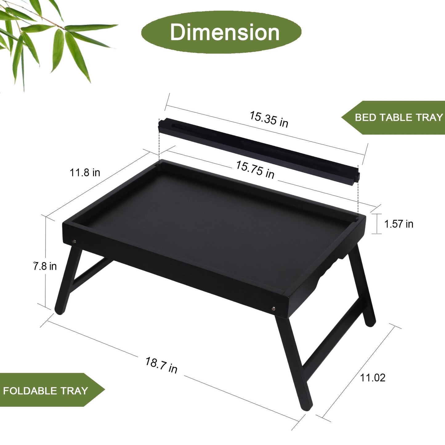 Asuthzon Bed Tray Table with Foldable Legs, Breakfast Trays for Eating on Couch with Media Slot in Bed, Eating, TV Tray, Kitchen Serving Tray(Black, Medium)