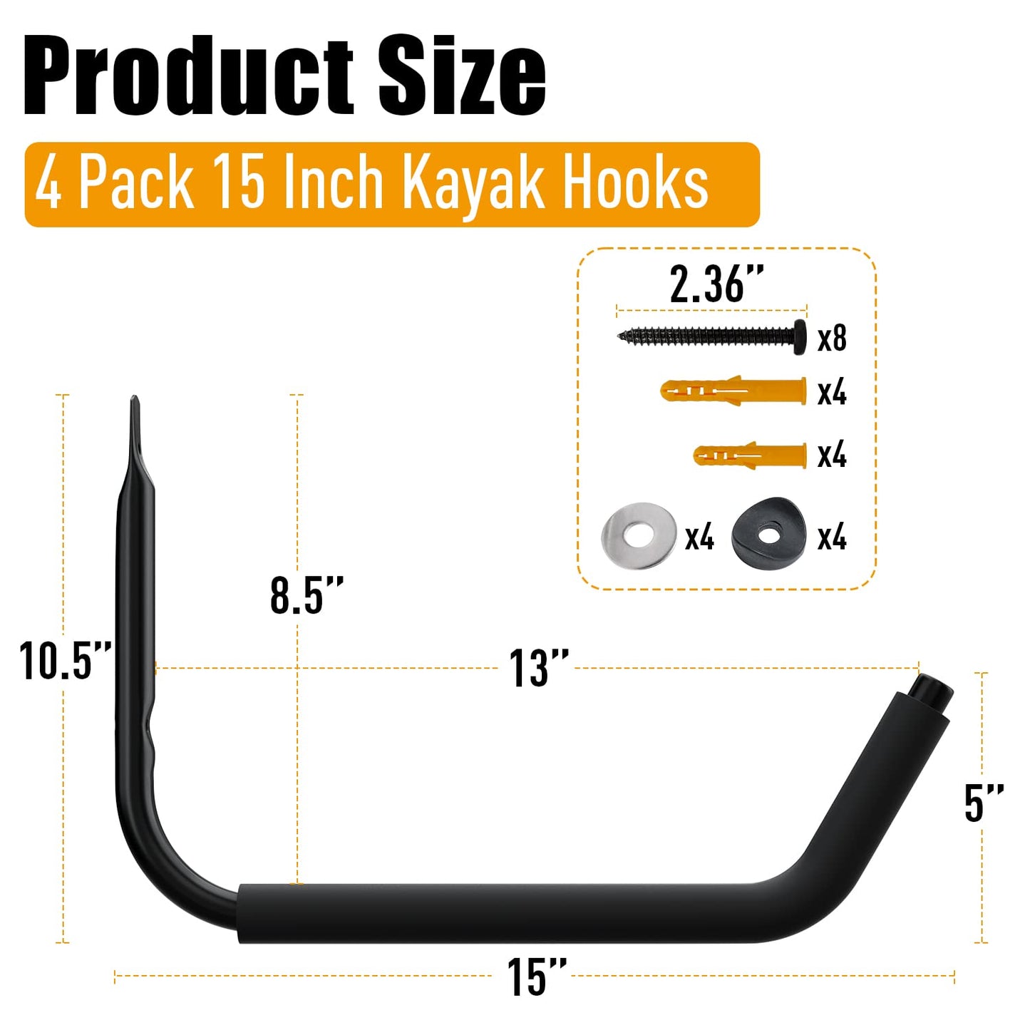 UNITEDPOWER Kayak Storage Racks, Garage Hangers, Wall Hooks for Canoe, Ladder, Bicycle, Folding Chairs, Surfboard, Snowboard, Hose and Tools, Indoor, Outdoor 4-Pack