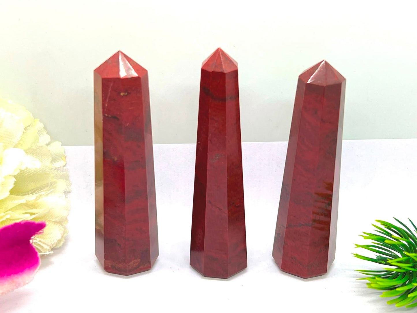 WholesaleGemShop 3 Inch (70 mm) Gemstones Red Jasper Obelisk Tower Jumbo Facet Aura Rock Crystal Natural Polished Earth Wand Spirit