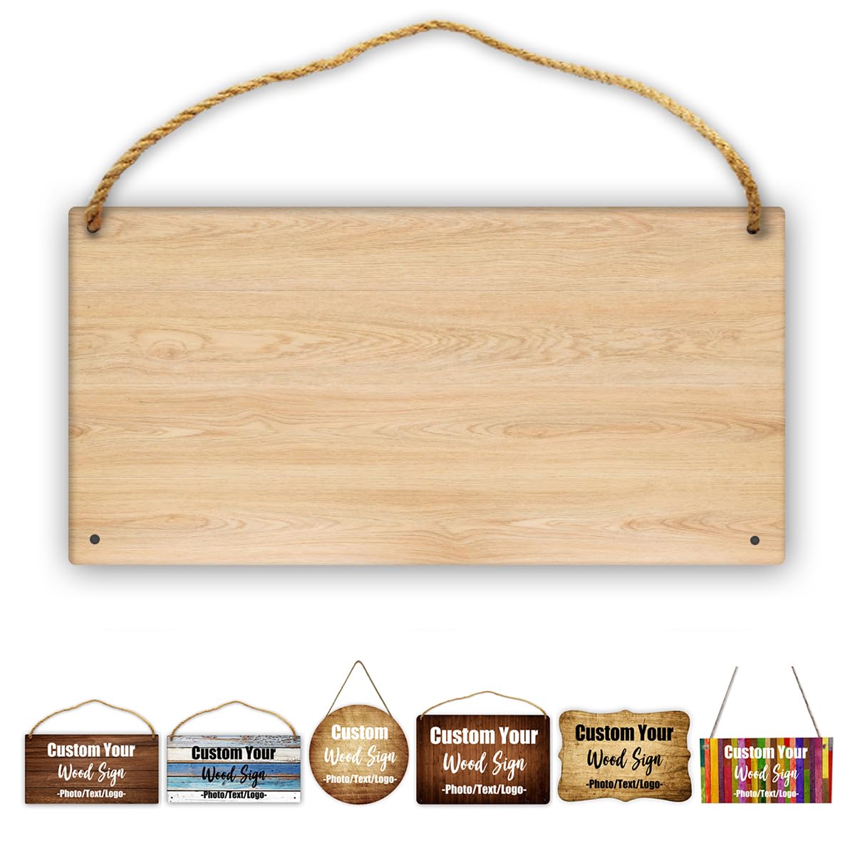 ZOLRITH Personalized Wooden Signs with Name Logo Photo Any Text Customizable Garden Sign Customized Room Sign Wall Hanging Sign Decoration for Front Door Home Kitchen Garden, Rectangular-Blank 12"x6"