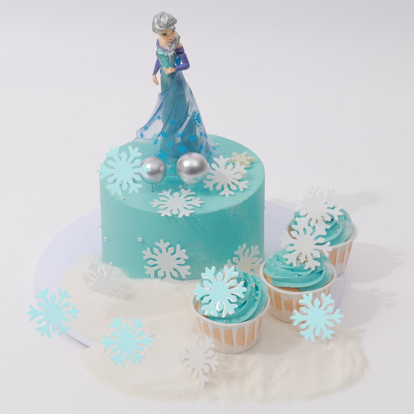 50PCS Edible Snowflakes for Cake Decorating Edible Christmas Cake Decorations Wafer Paper Snowflake Sprinkles Cupcake Toppers for Christmas Winter Holiday Frozen Theme Party Supplies （Blue+White mix）