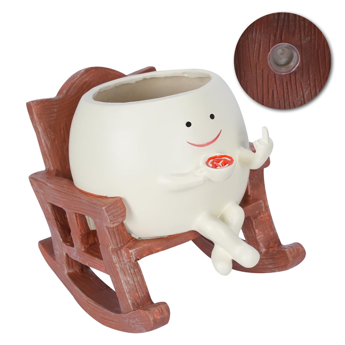 Heakrit Smiley Face Plant Pots, Cute Resin planters for Indoor Outdoor, Unique Rocking Chair Succulent Pots with Drainage Hole, Gift IdeaI for Family and Friends, Brown