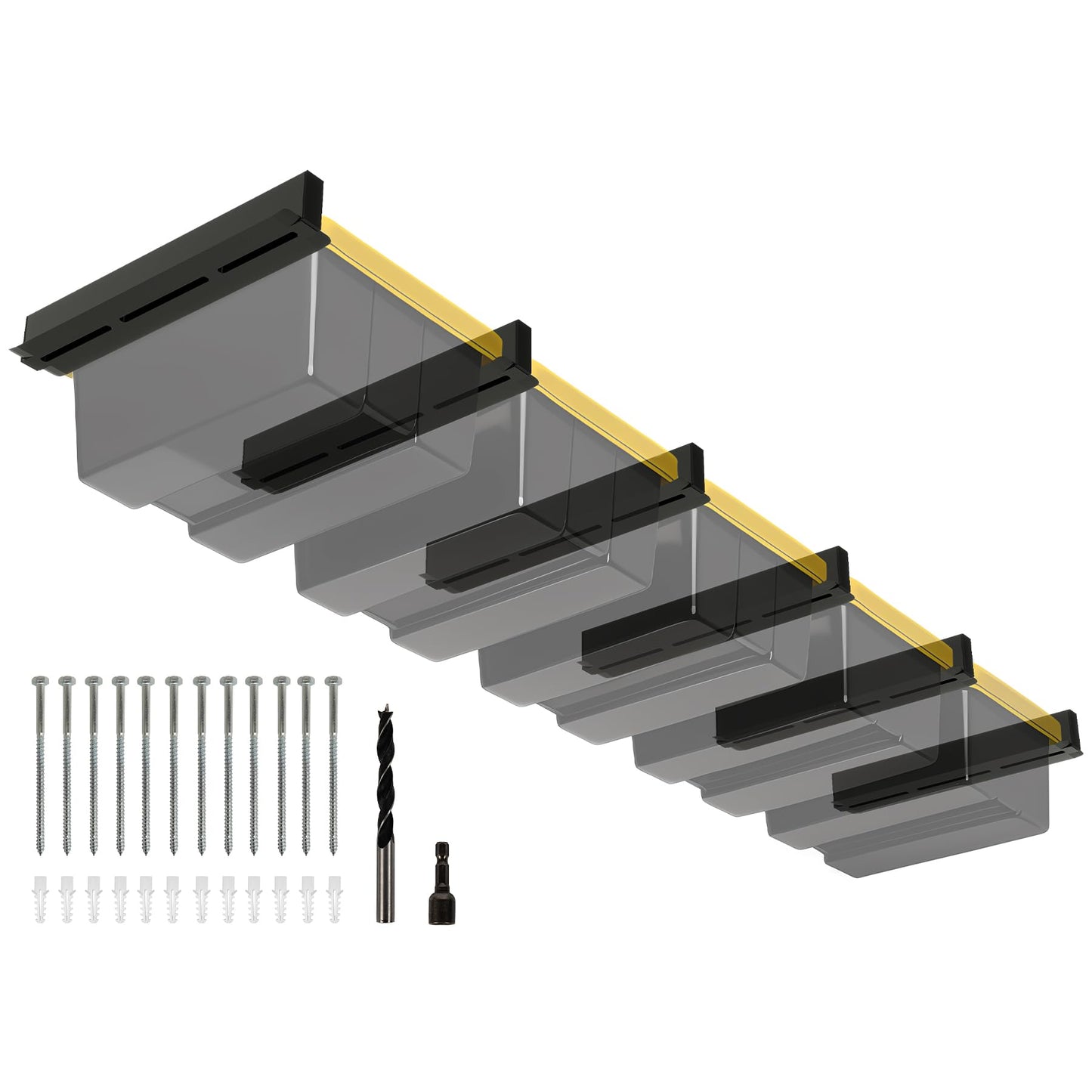 Eastrexon 5-bin Overhead Garage Storage Rack, Heavy Duty Ceiling Storage Racks, Powder Coated Tote Storage Rack for Garages, Sheds, Storerooms (6 PCS, for 5 Bins)