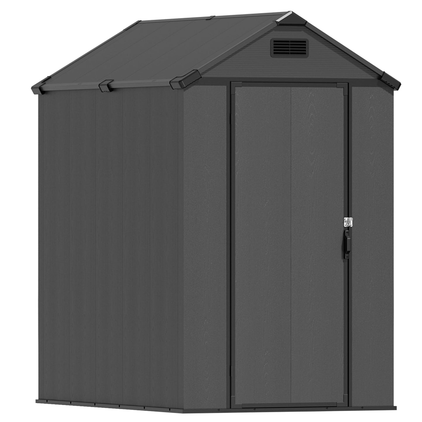 Greesum 4x6FT Plastic Shed with Floor, Outdoor Storage Shed with Vent and Locable Door, Waterproof Plastic Tool Storage Without Window, for Garden, Garage, Lawn, Deep Gray