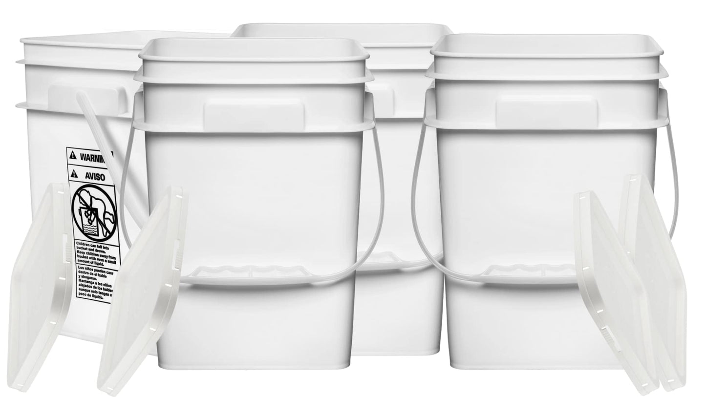 House Naturals 4 Gallon Square Food Grade Bucket Pail with Lid (Pack of 4) Made in USA containers