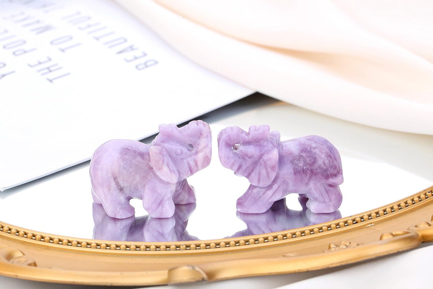 QINJIEJIE Lepidolite Crystals Elephant Decor Cute Desk Stones Figurine Natural Gemstones Decoration Home Room Office Pocket Hippie Statue Meditation Spiritual Gem Stocking Stuffers Gift for Women