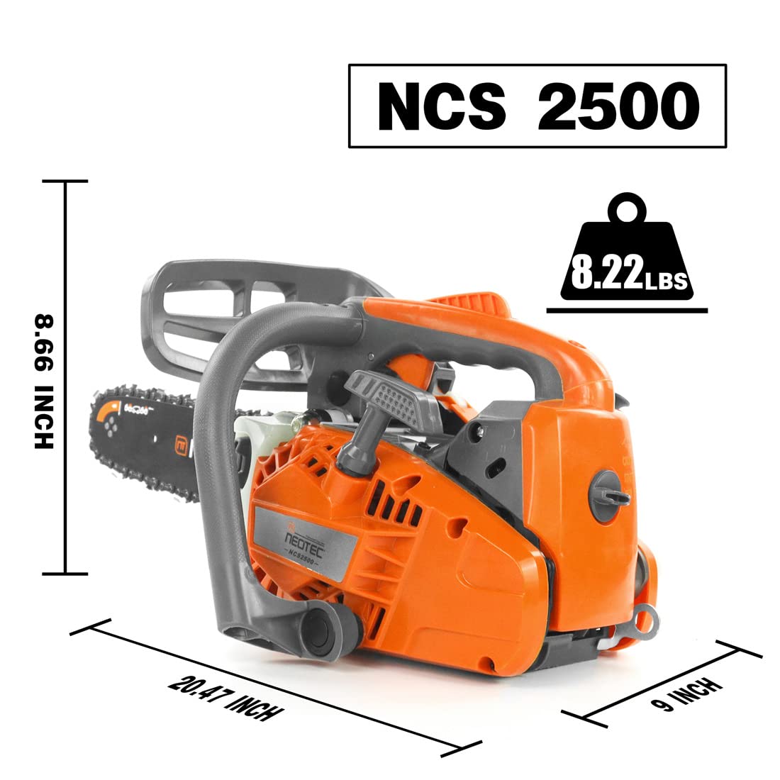 NEO-TEC 12 Inch Top Handle Gas Chainsaw 25.4cc 2-Stroke Portable Small Gas Powered Chain Saws Motosierra De Gasolina for Tree-climbing Tree Pruning Wood Cutting Firewood Preparation Yard Maintenance
