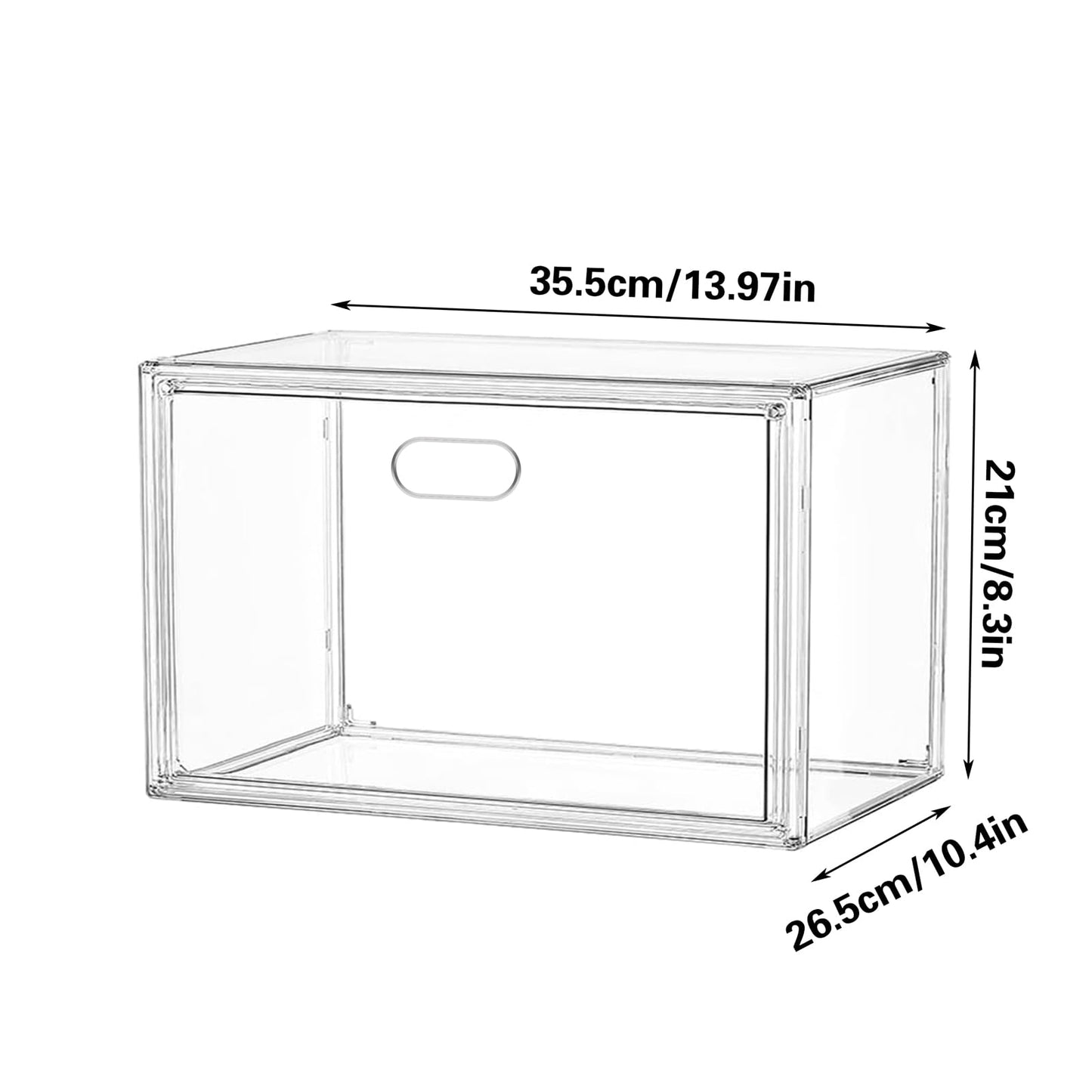 Clear Book Organizer Box, Stackable Plastic Bookcase with Magnetic Door, Multifunctional Storage Showcase for Book, Magazine, Shoes, Handbags, Doll (14.1 x 10.35 x 8.07 Inch, 1 Pack)