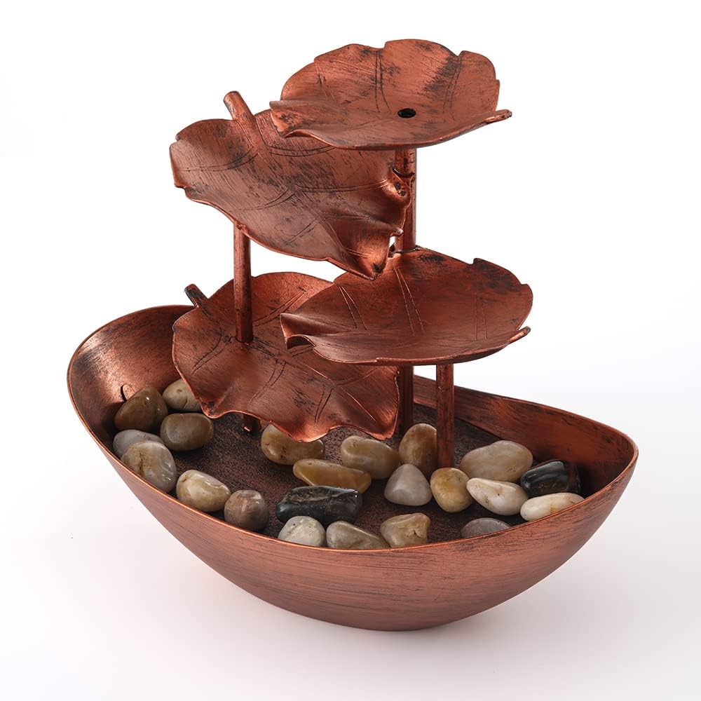 Creative Ingot Lotus Leaf Flowing Water Tabletop Fountain with LED Night Light, Automatic Pump USB Desk Fountain Home Office Decor(Bronze-Coloured)