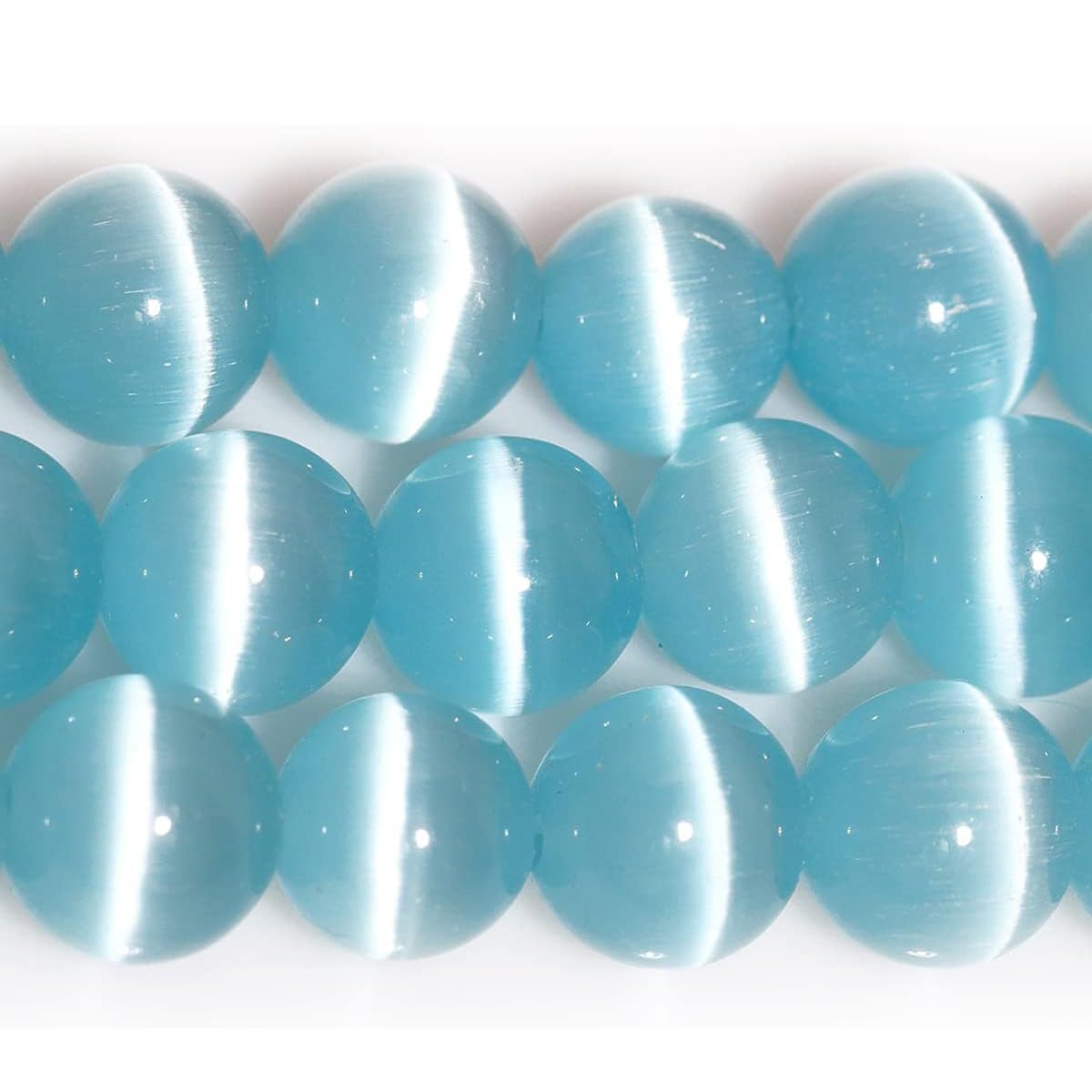 HAAMIIQII 8mm Light Blue Cat Eye Glass Round Crystal Stone Loose Gemstone Beads for Jewelry Making Bracelets Necklaces Earrings Crafts (45-50pcs)