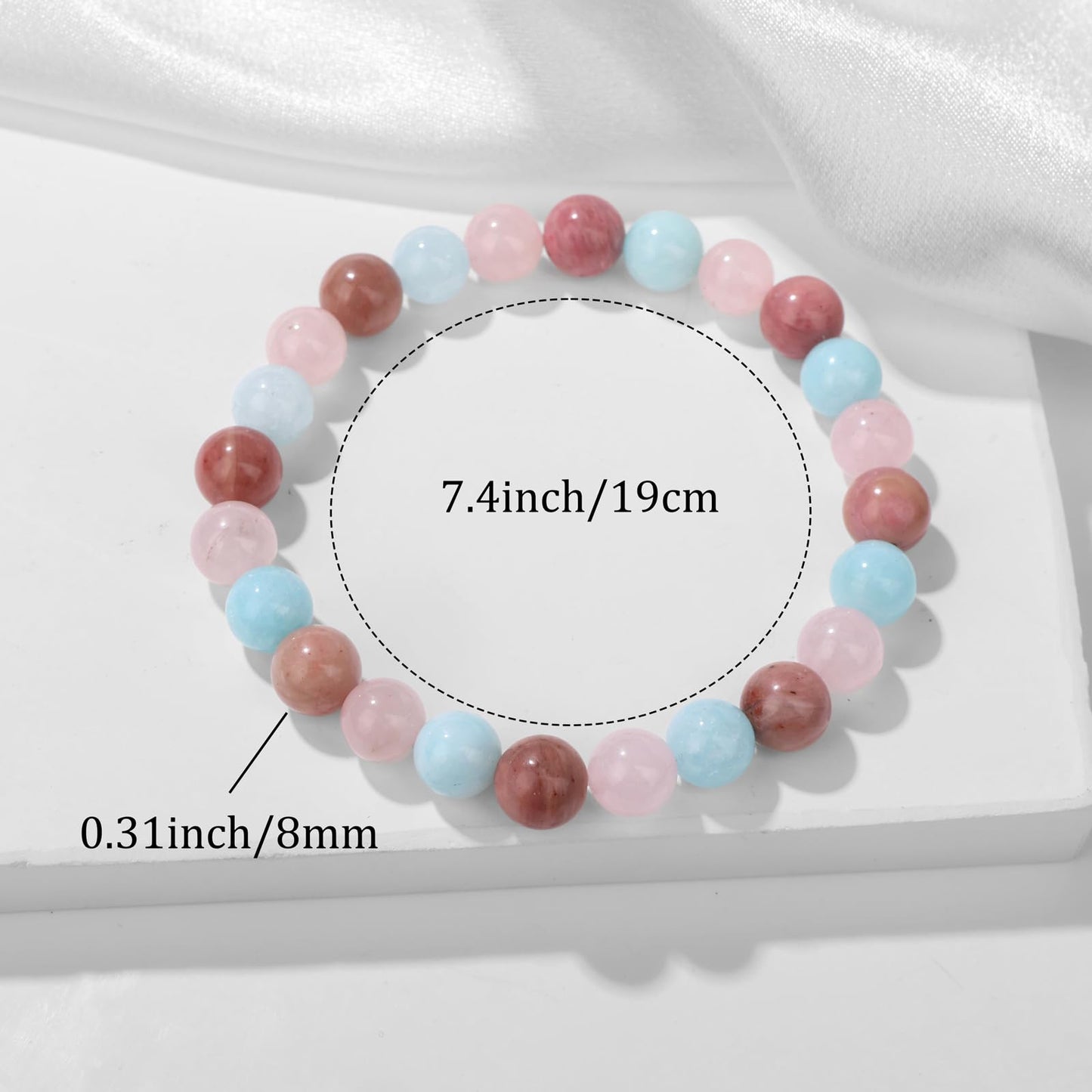 Bolinailo Healing Crystal Pregnancy Bracelet 8mm Crystal Beaded Bracelet for Women Men Natural Stones of Aquamarine, Rose Quartz and Rhodochrosite Handmade Gemstone Reiki Spiritual Jewelry Gifts