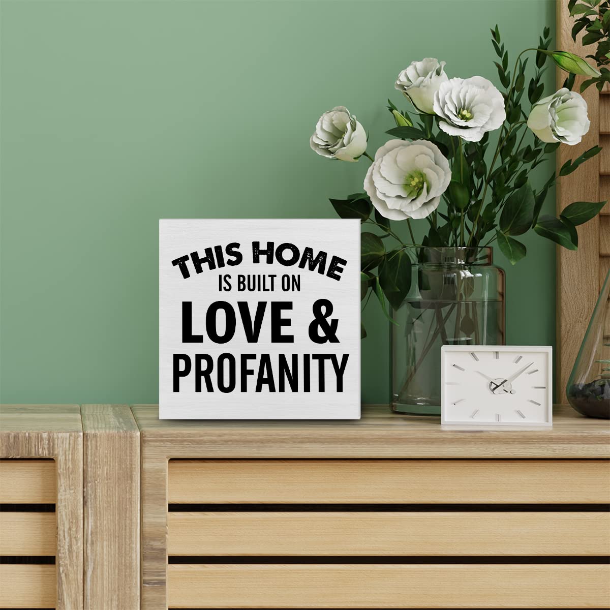 This Home is Built on Love Decorative Wooden Box Sign Home Family Wood Block Plaque Decor Modern Shelf or Wall Display for Living Room Bedroom