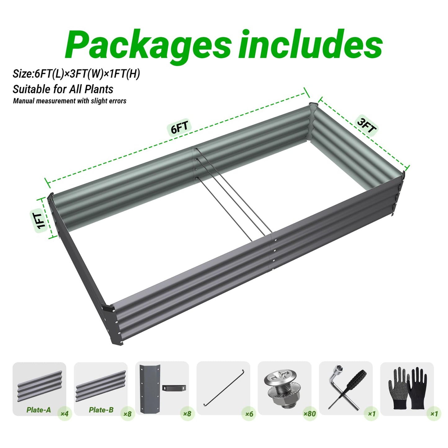 Rujkodvh 2PCS 6x3x1 FT Rectangle Metal Raised Garden Bed Kit, Elevated Garden Planter Box Outdoor, Large Planters for Outdoor Plants, Flower, Vegetables, Fruit, Herbs (Dark Gray)