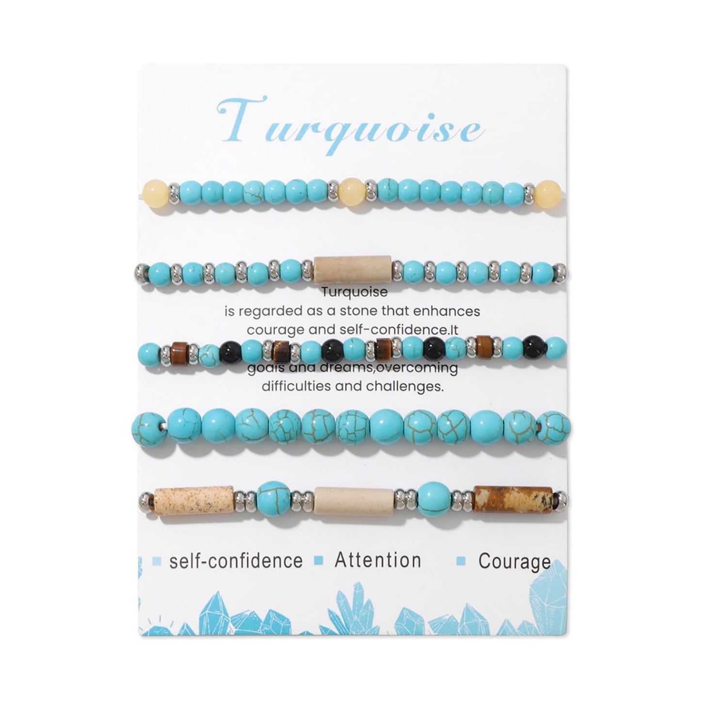 5Pcs Turquoise Bracelet for Women 4mm Stackable Turquoise Beaded Bracelets Crystal Bracelets Set Small Beaded Bracelets Stone Bracelets Turquoise Jewelry for Women