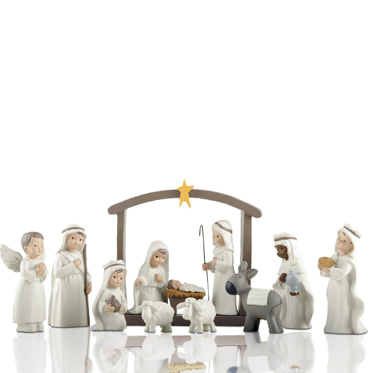 ENNAS Little People Nativity Set – 12-Piece Mini Christmas Nativity Scene Set, Indoor Holiday Manger Figures for Tabletop Decor, White Nativity Figurines