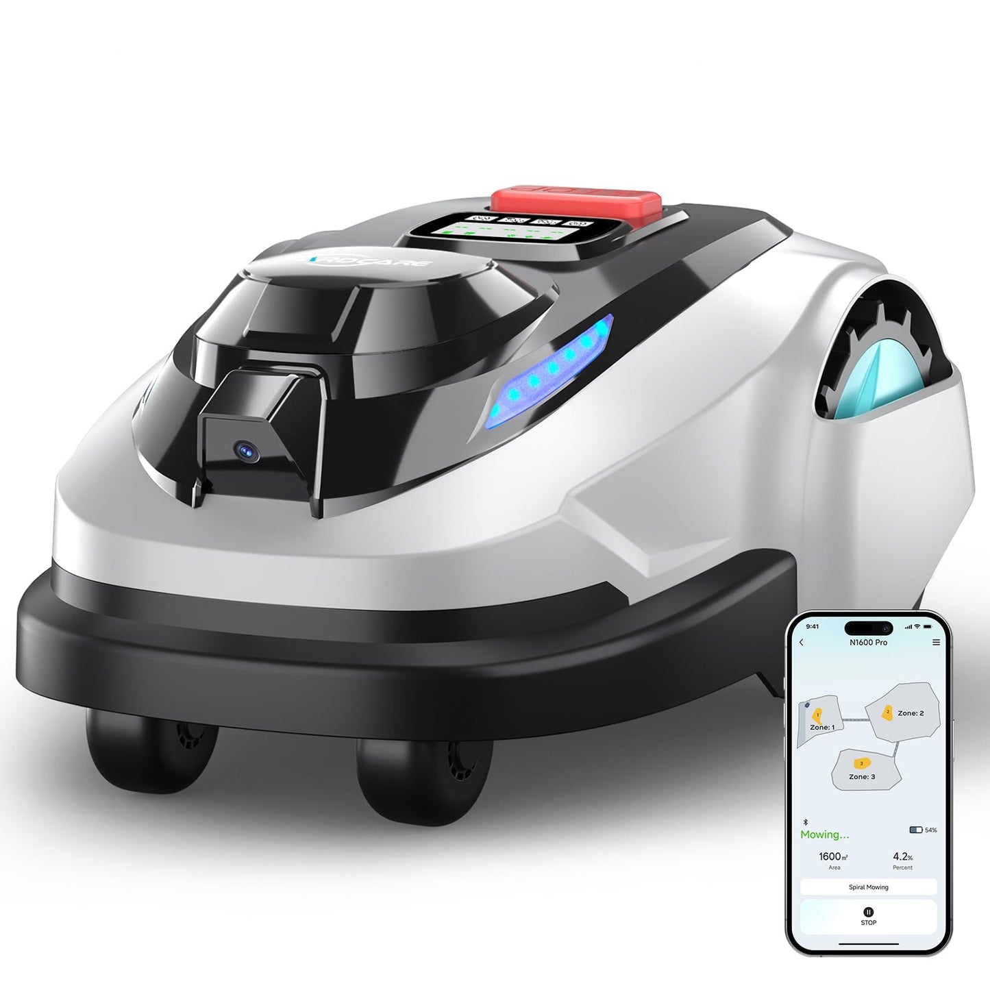 YARDCARE N1600 PRO Wireless Robotic Lawn Mower, RTK & Vision Navigation, Up to 0.4 Acre Coverage, Smart App Control, Multi-Zone Mapping, Systematic Mowing Robot