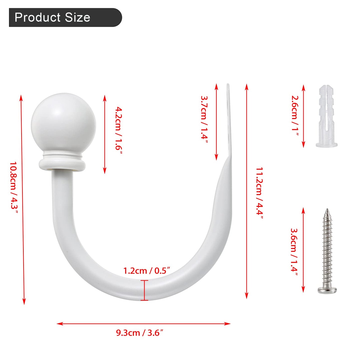 Sumnacon Set of 2 Decorative Curtain Holdbacks, Wall Mounted Aluminum Alloy Window Drapery Tiebacks for Bedroom, Livingroom Office Come with Screws, White