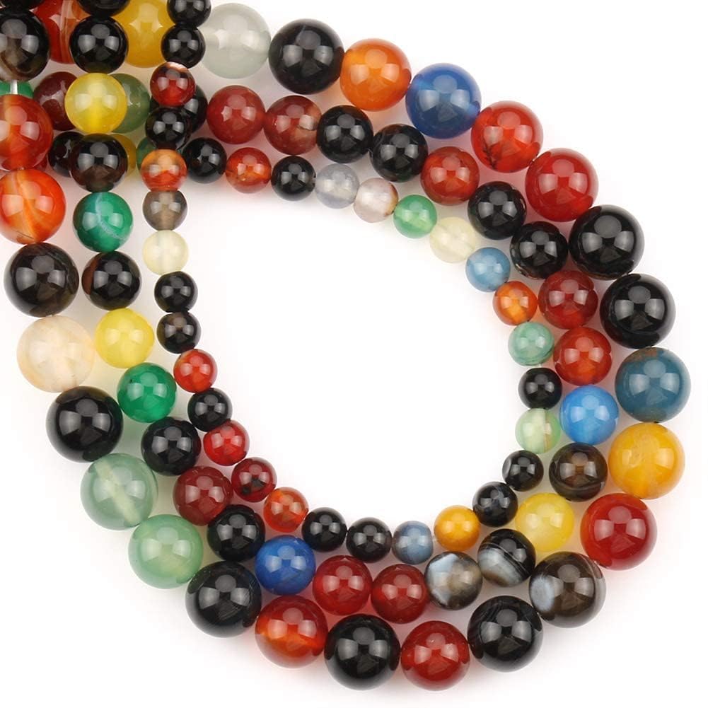 8mm Natural Multicolor Agate Beads for Jewelry Making Round Loose Gemstone Stones 1 Strand 15 Inch (About 45-48 pcs)