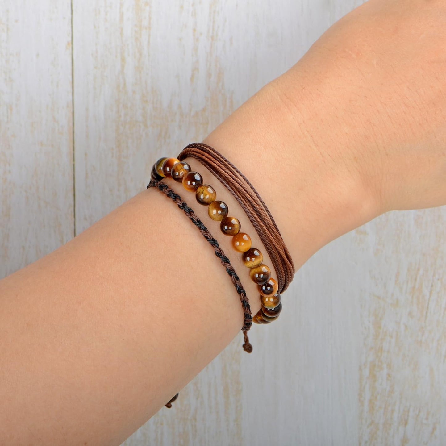 QOGIR Handmade Healing Bracelet,6mm Natural Yellow Tiger Gem Stone Beads Adjustable Bracelet, Courage and Confidence Bracelet