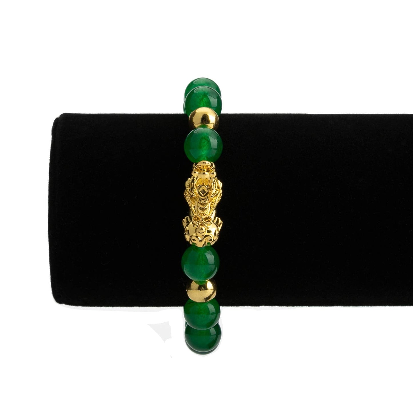 ZenBless Fengshui Porsperity Jade Bracelet Lucky Charm Feng Shui Black Obsidian Wealth Bracelet Gift for Men Women with Gold Plated Pi Xiu Pi Yao Attract Wealth Good Luck(Green)