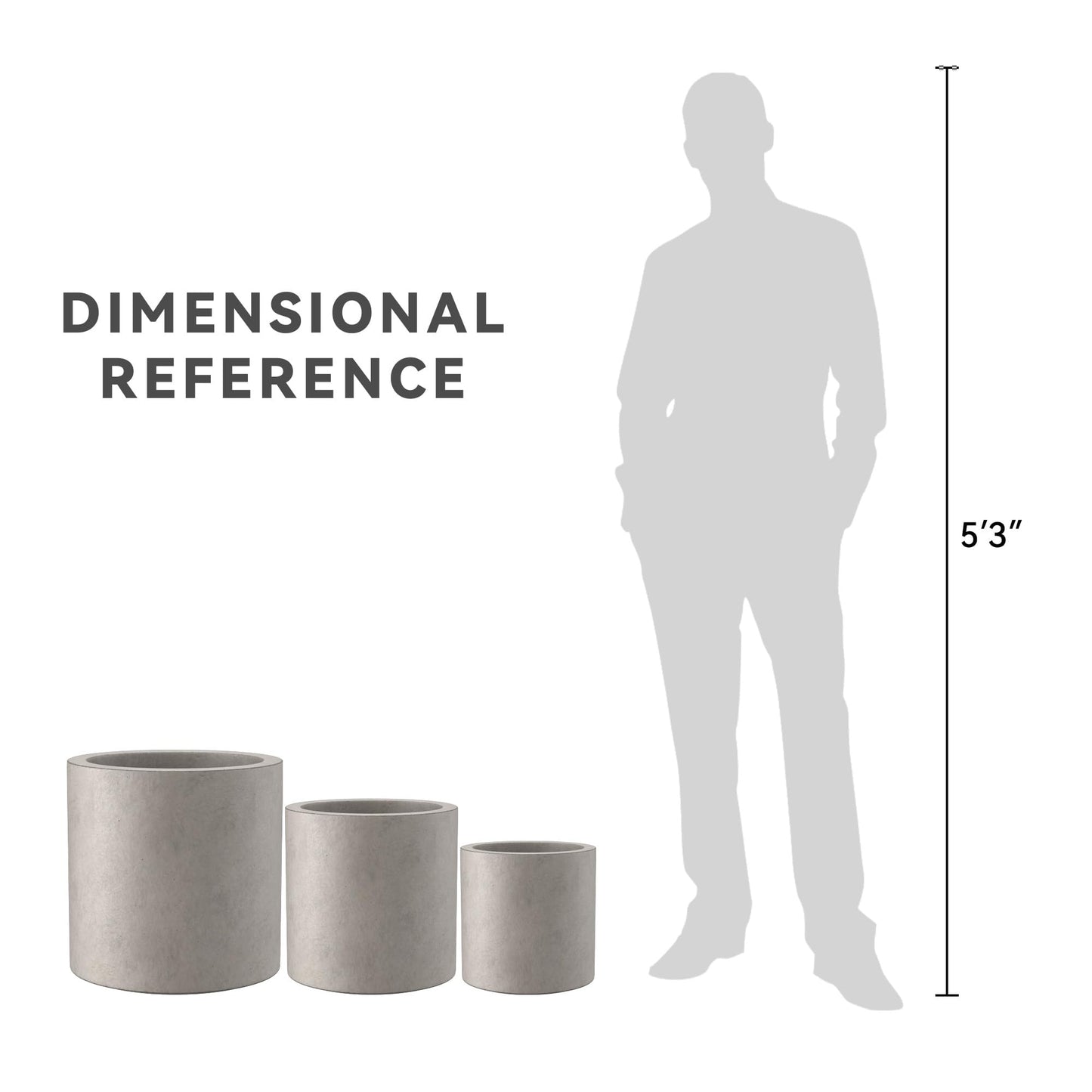 Kante 9.8",12.6",15.7" Dia Round Concrete Planter Set of 3, Modern Style Large Cylindrical Plant Pot with Drainage Hole and Rubber Plug for Indoor Outdoor Patio, Weathered Concrete