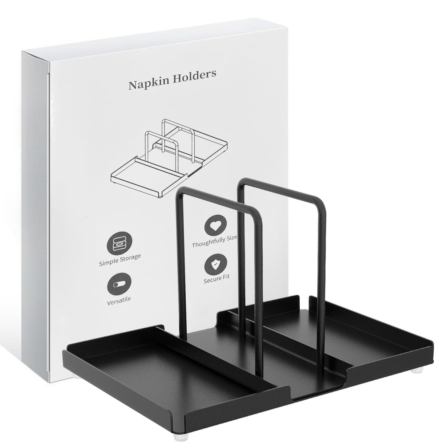 Napkin Holder for Table, Metal Napkin Holder with Salt and Pepper Shakers Caddy, Standing Paper Napkin Storage for Kitchen Dining Table Decor, Black