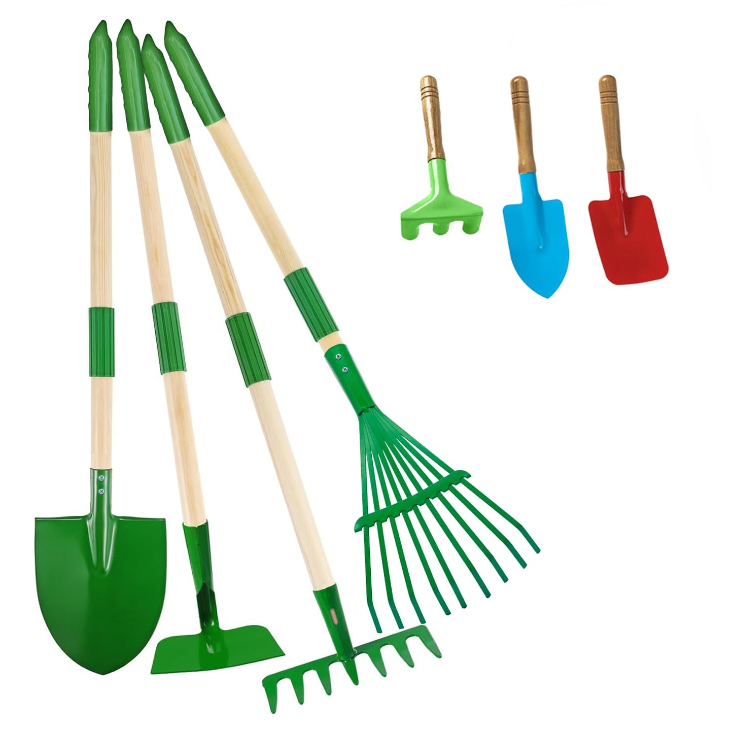 Aka Supaku Kids Gardening Tools Set,7Pcs Gardening Set for Kids with Shovel, Rake, Leaf Rake,Summer Outdoor Backyard Farm Digging Weed Toys Beach, Sand, Garden Play Set Birthday Gift for Boys Girls