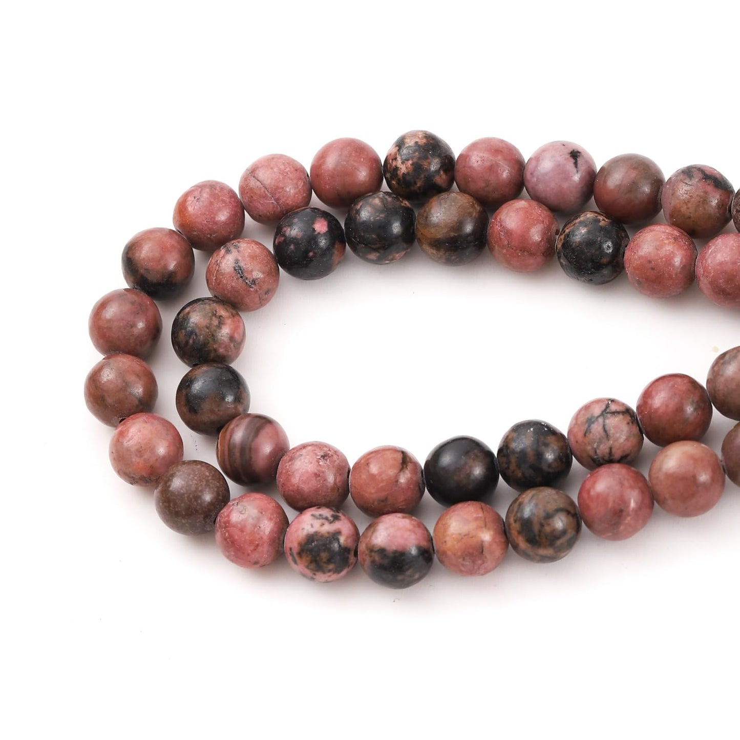 10mm 38pcs DIY Natural Black Line Rhodonite Stone Beads Round Healing Crystal Gemstone Loose Beads for Jewelry Making Handmade Bracelet Necklace