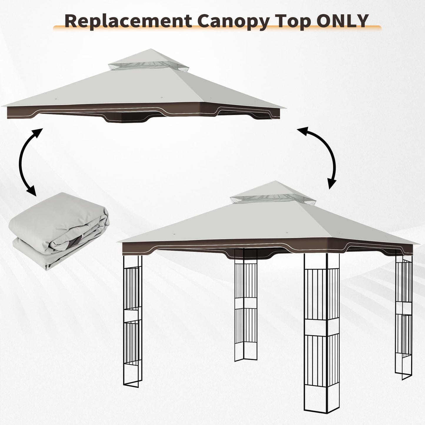 Replacement Gazebo Canopy, 10 x 12 FT Durable Outdoor Roof Cover – Fits Regency II Patio Gazebo L-GZ798PST, A101004104, A101004105 (Light Gray)