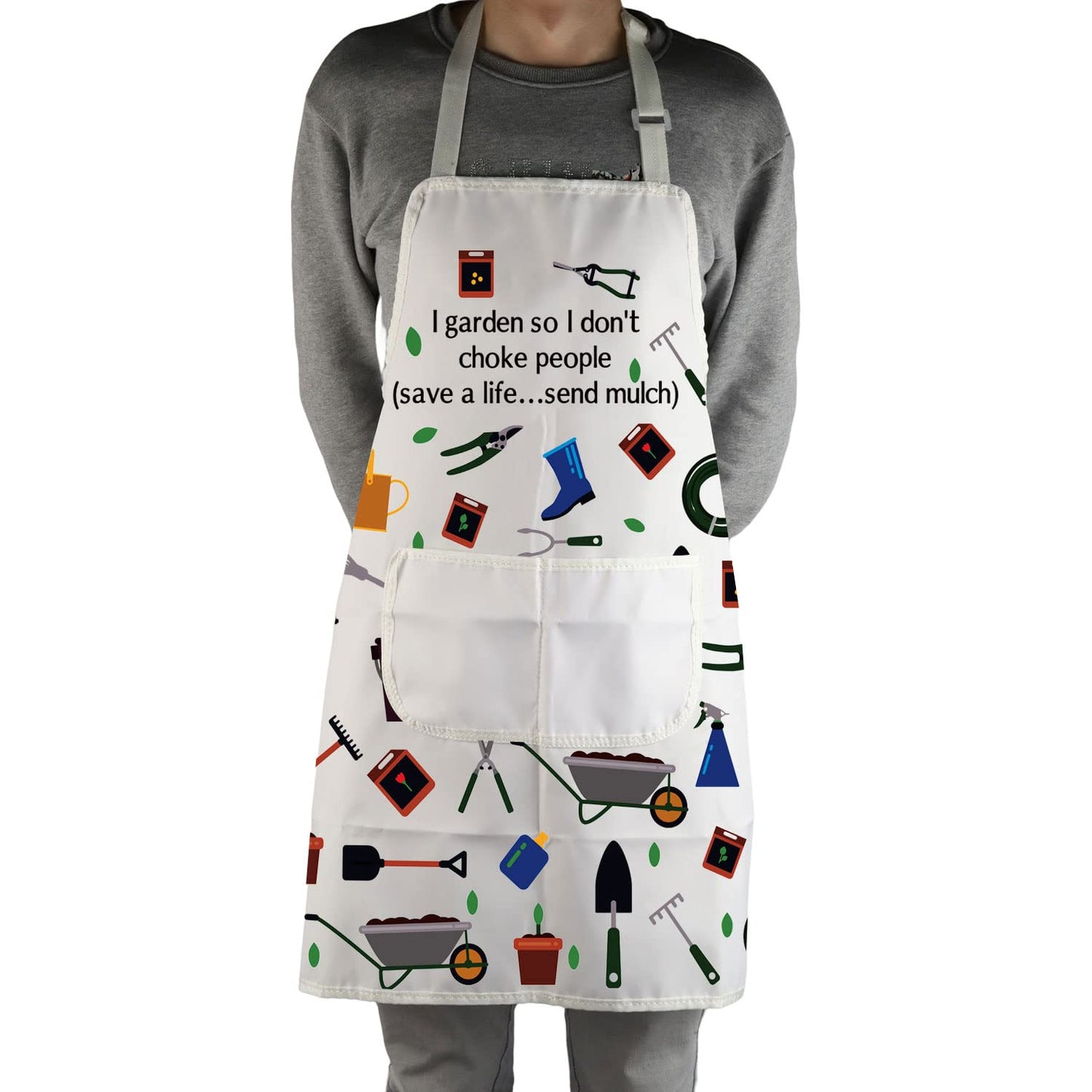 MBMSO Gardener Apron I Garden So I Don't Choke People Save a Life Send Mulch Funny Gardening Aprons with Pockets Waterproof (Gardener Apron)