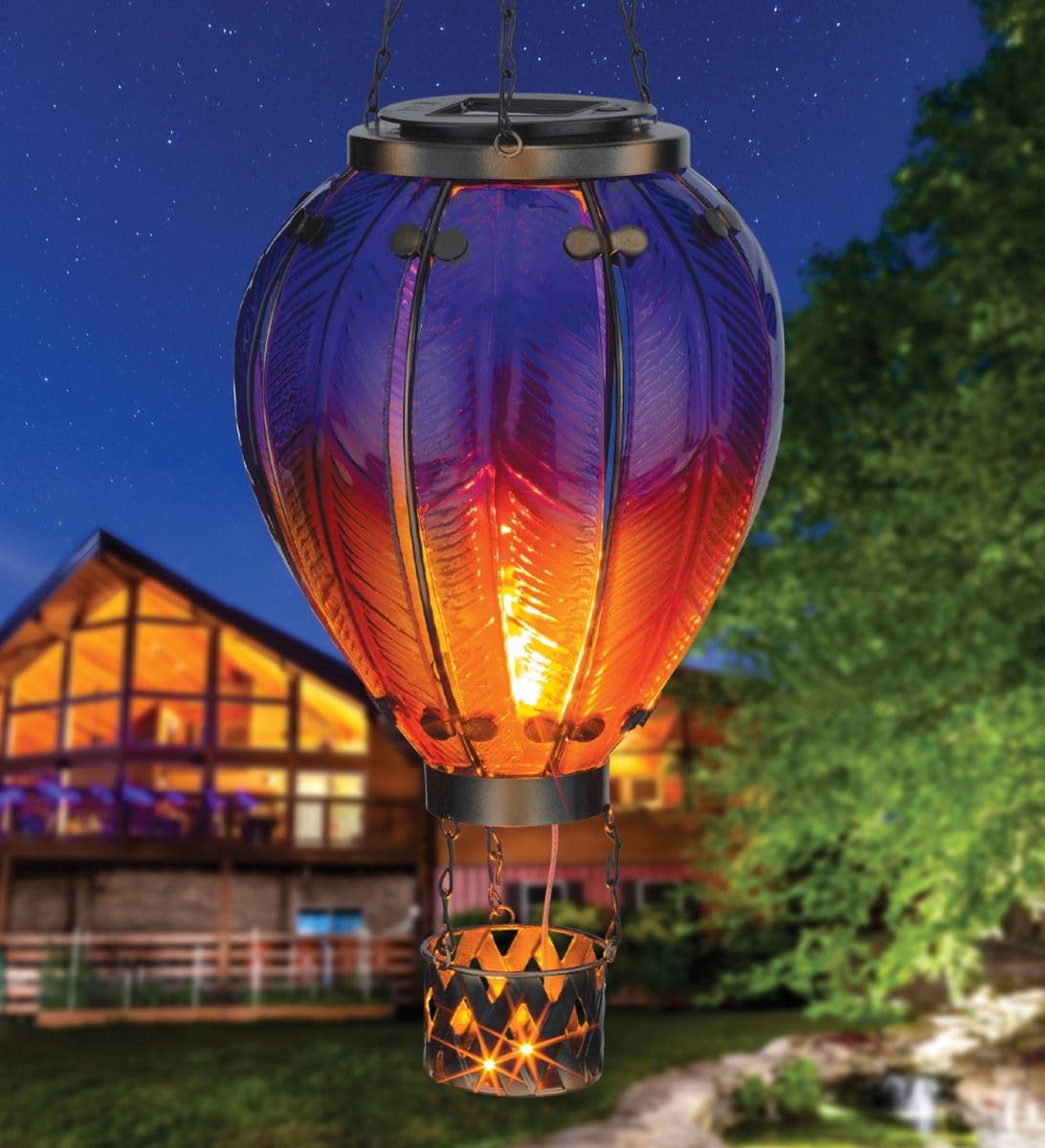 Regal Art & Gift 23.5 Inch Hot Air Balloon Solar Lantern – Hanging Solar-Powered LED Lights, Waterproof Portable Decorative Outdoor Lamp Made of Metal & Glass for Garden, Patios & Pathway – Purple