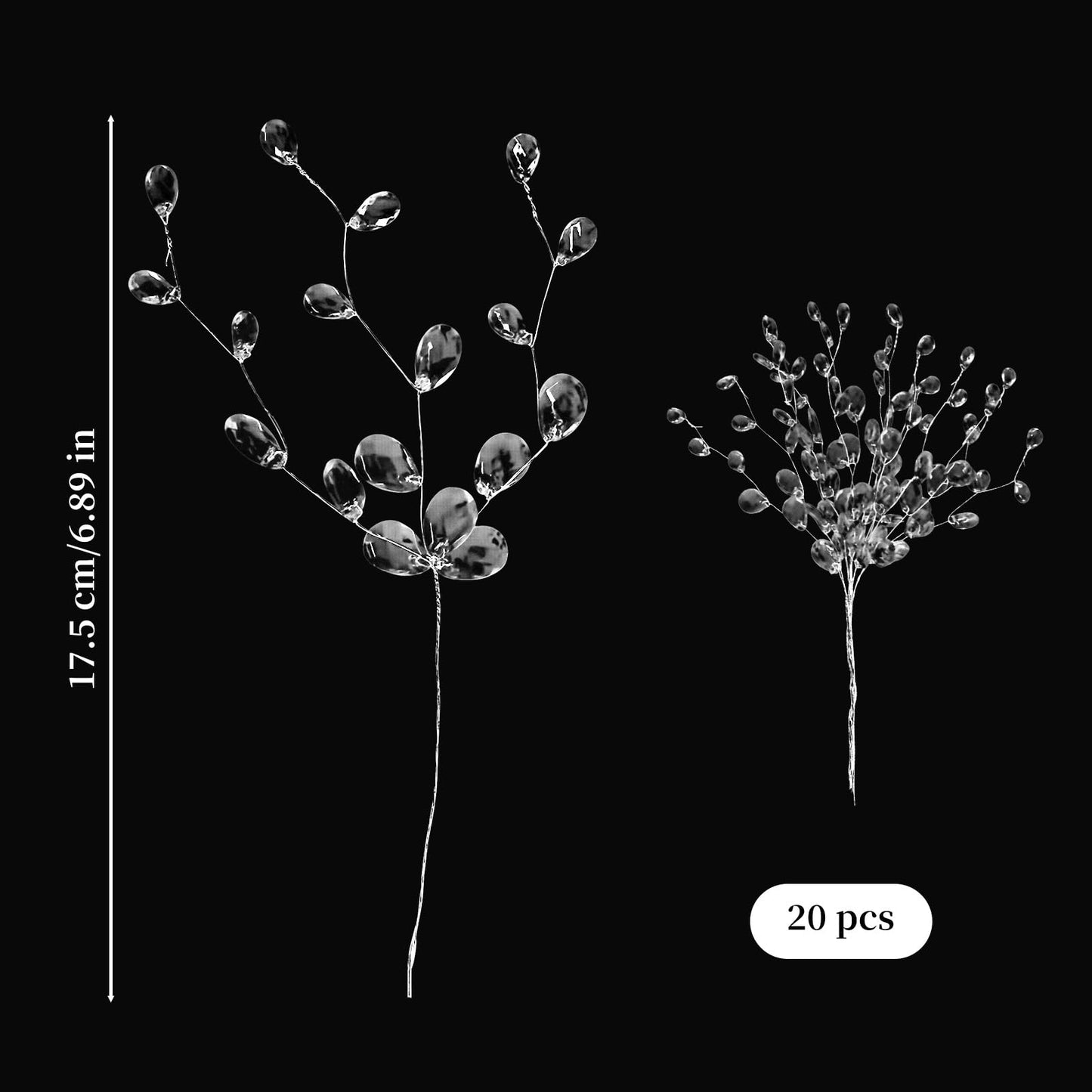 20PCS Acrylic Crystal Flower Branches – Clear Artificial Bead Drop Bouquets, Glitter Floral Acrylic Picks Arrangement for Wedding, Christmas, Thanksgiving & Home/Office Table Top Decoration – Clear