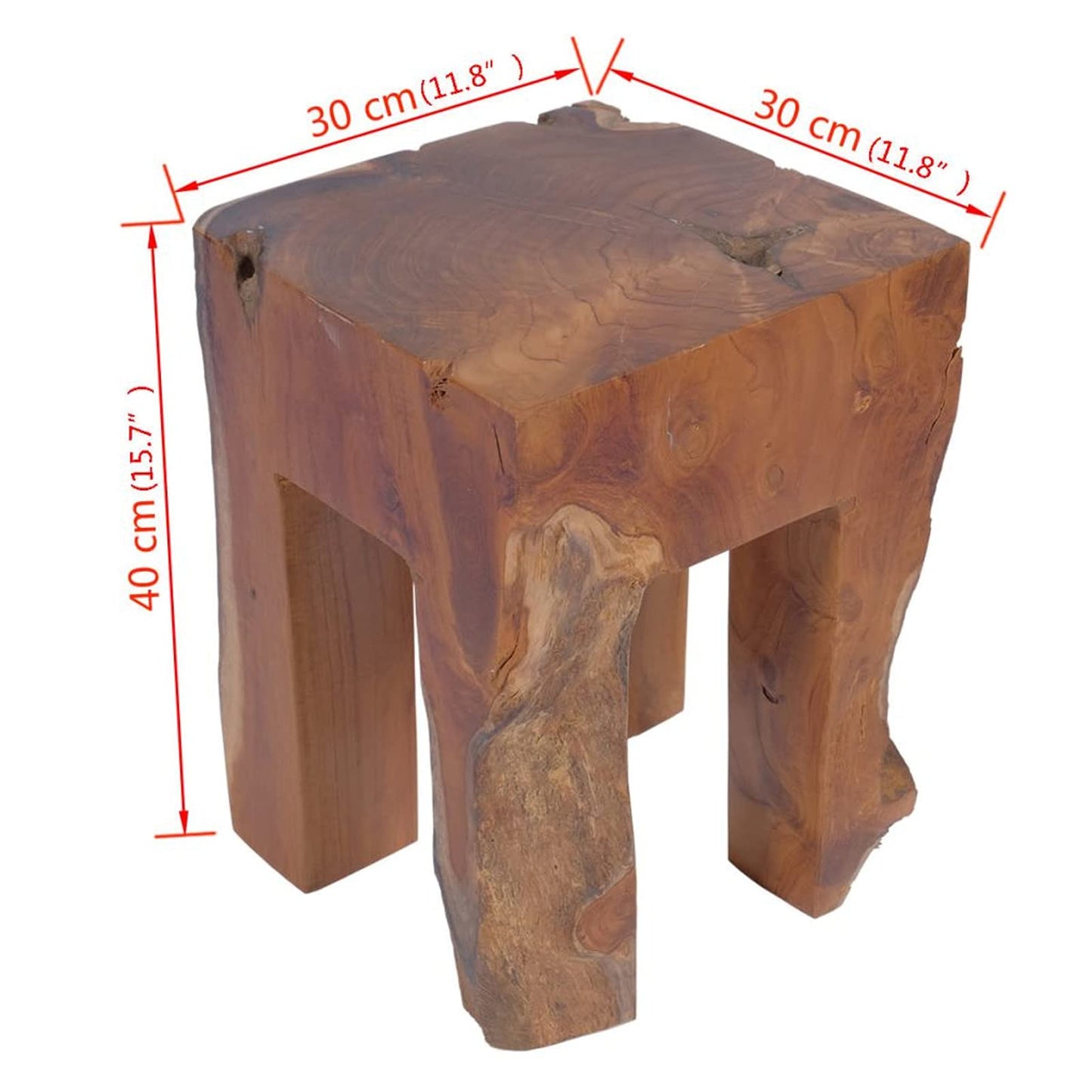 Gecheer Solid Teak Wood Stool, Handmade Rustic Style Footrest Side Table with Stable Legs, 11.8x11.8x15.7 Inches, for Living Room Bedroom