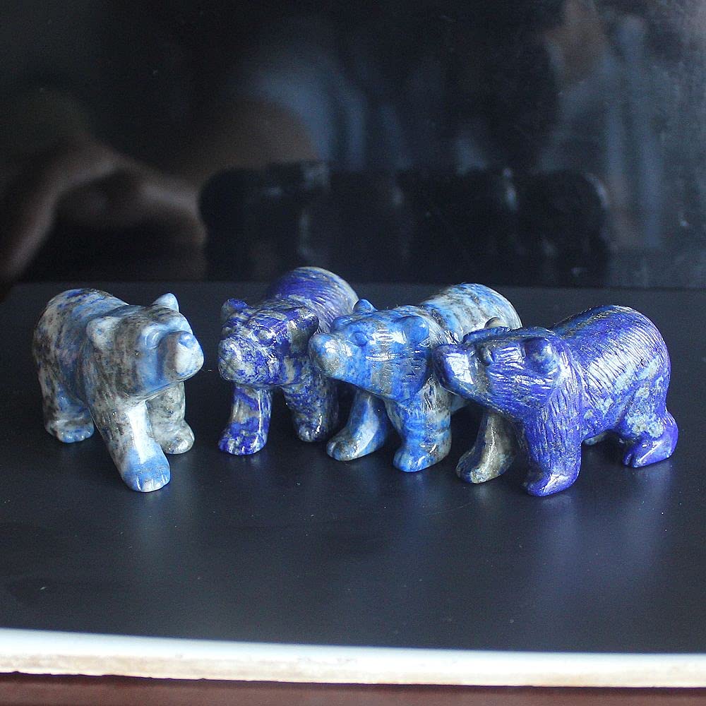 2'' Hand Carved Lapis Lazuli Crystal Bear Figurine Gemstone Statue Animal Carving Desktop Home Decor (Natural Lapis)
