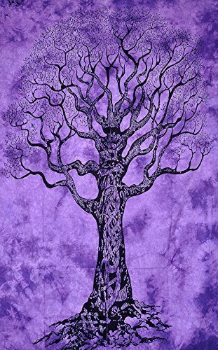 Sophia-Art Tapestry Hanging Cotton Poster Size Bohemian Tree of Life Indian Celtic,Heart Tree Decor Wall Home Size Poster Bedspread Throw Poster (Purple Banjar Tree)