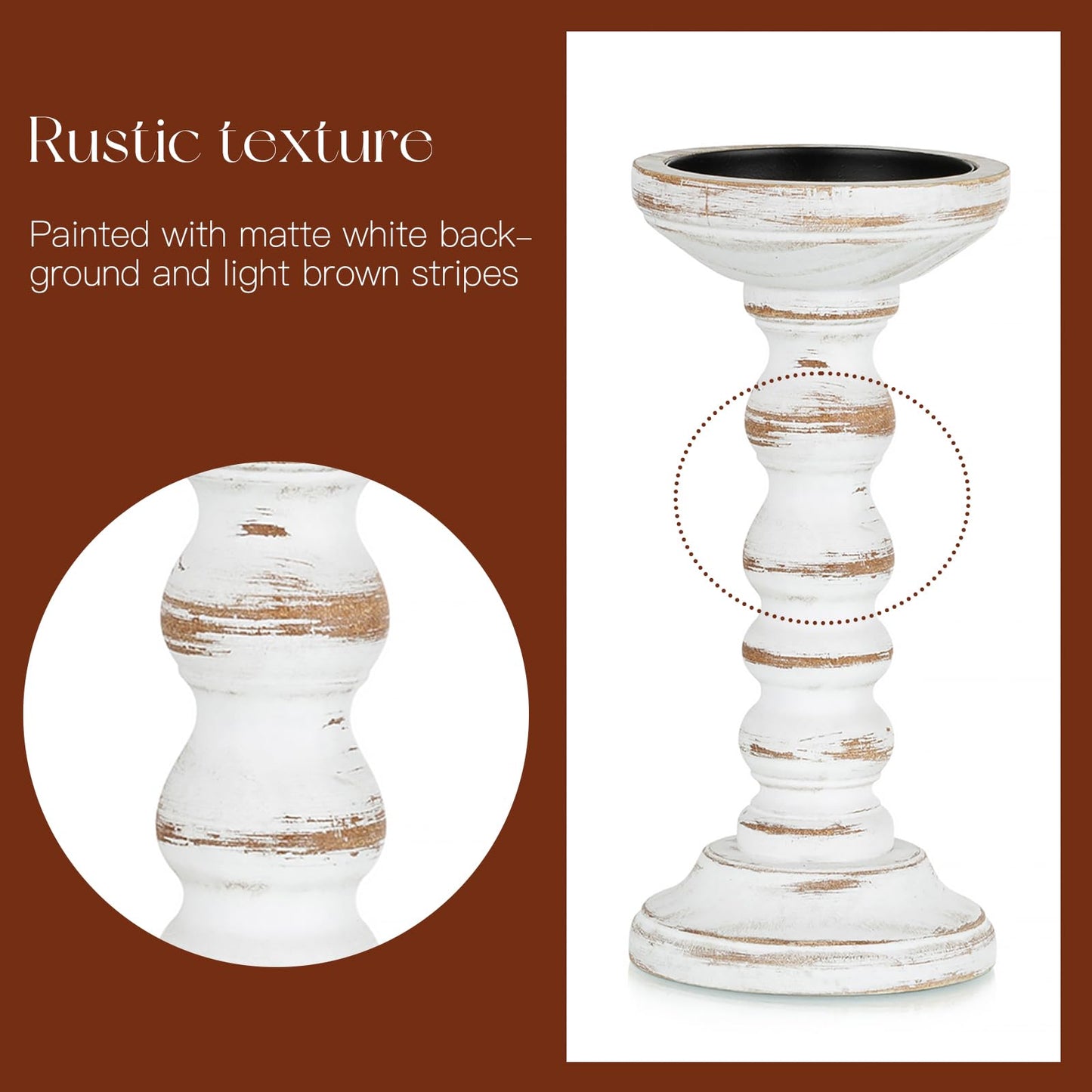 Candeldo Wood Candle Holders for Pillar: Rustic Candles Holder Set of 3 Tall Table Centerpiece Shabby Chic Decor Wooden White Farmhouse Decorations for Fireplace Mantle