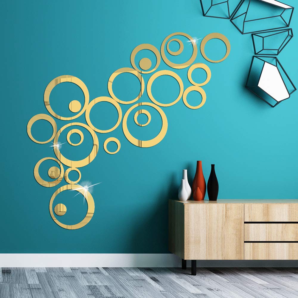 24 Pieces Wall Stickers Acrylic Circle Mirror Removable Mirror Wall Decoration Wall Decals Murals for Home Living Room Bedroom Decor (Gold-Circle)