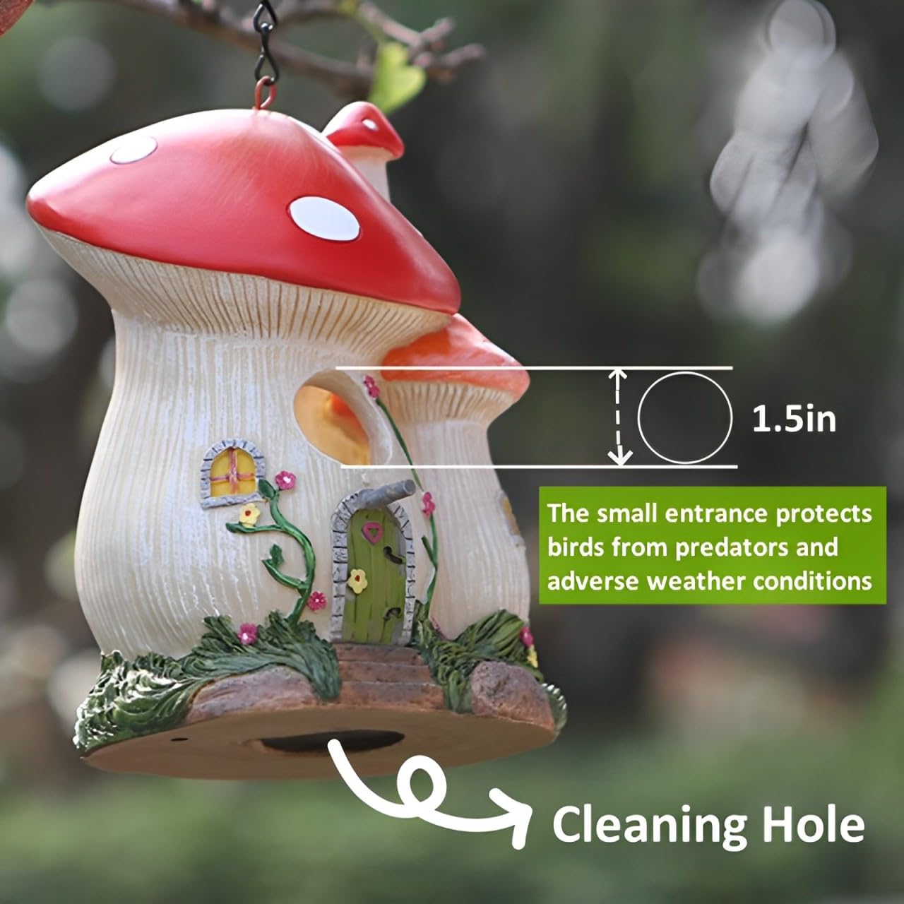 Bluebird Houses for Outside, Bird Houses for Outside, Mushroom Cute Resin Birdhouses for Outdoors, Weatherproof Courtyard Decorated Hanging Bird House, Nesting Bird House, Gift for Bird Lovers (Red)