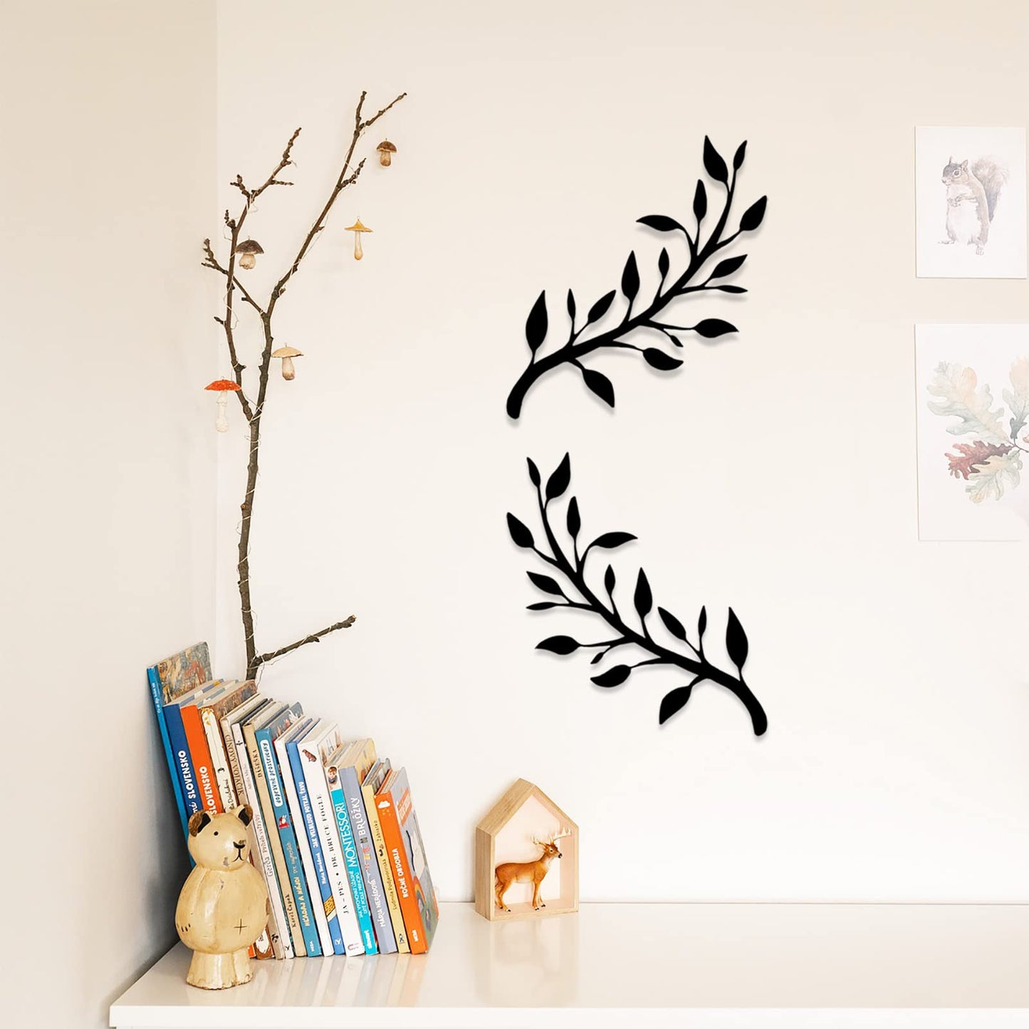 Yuzhuo 2 Pieces Metal Tree Leaf Wall Décor Branch Leaf Wall Art for Indoor Outdoor Garden Home Bedroom Living Room Decorations (Black)